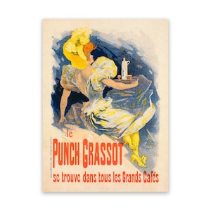 Punch Grassot, French Liquor Advertising Poster By Jules Cheret, 19th Century Belle Époque Home Decor, Vintage Style Art Nouveau Print