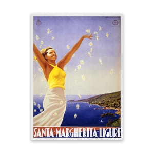 Santa Margherita Ligure Italy Travel Poster, Vintage Style 1900s Mid Century Reproduction Print, Retro Wall Art Decor
