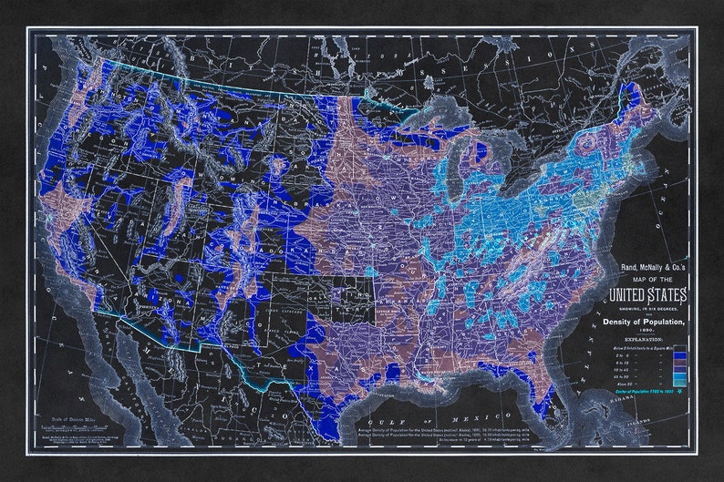 America Demographics Vintage Style Map Print 3 Color Options USA Population Map Print United States Map Poster