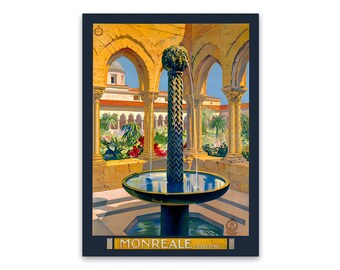 Restored Vintage Monreale Poster Print Sicily Travel Print Italy Travel Poster Fashion Vintage Art Home Decor Retro Posters