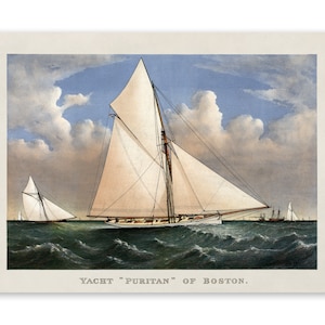 Sailboat At Sea Print, Nautical Ship Artwork, Premium Vintage Style Reproduction Poster