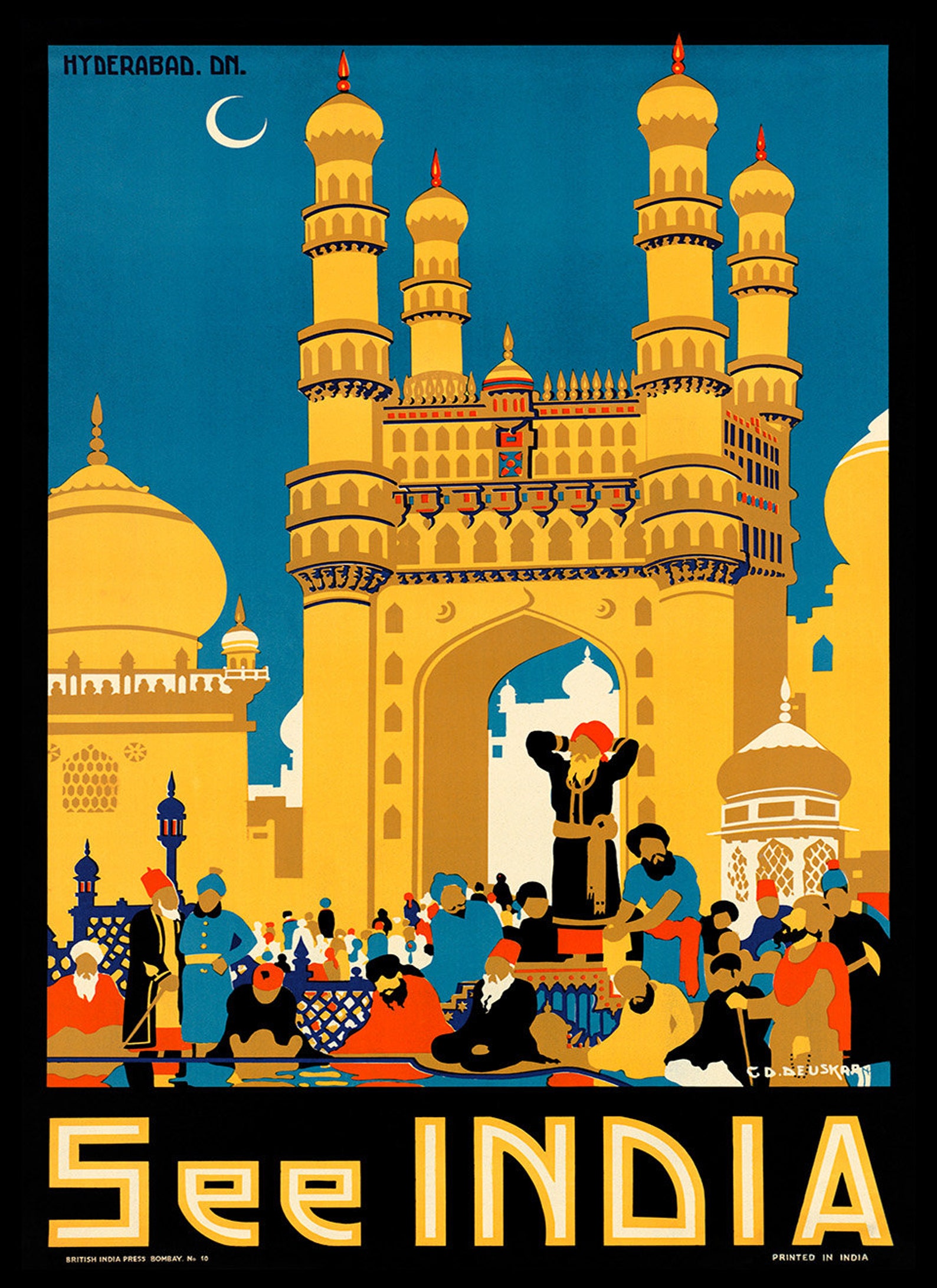 See India Travel Poster Hyderabad Vintage Style Print Etsy