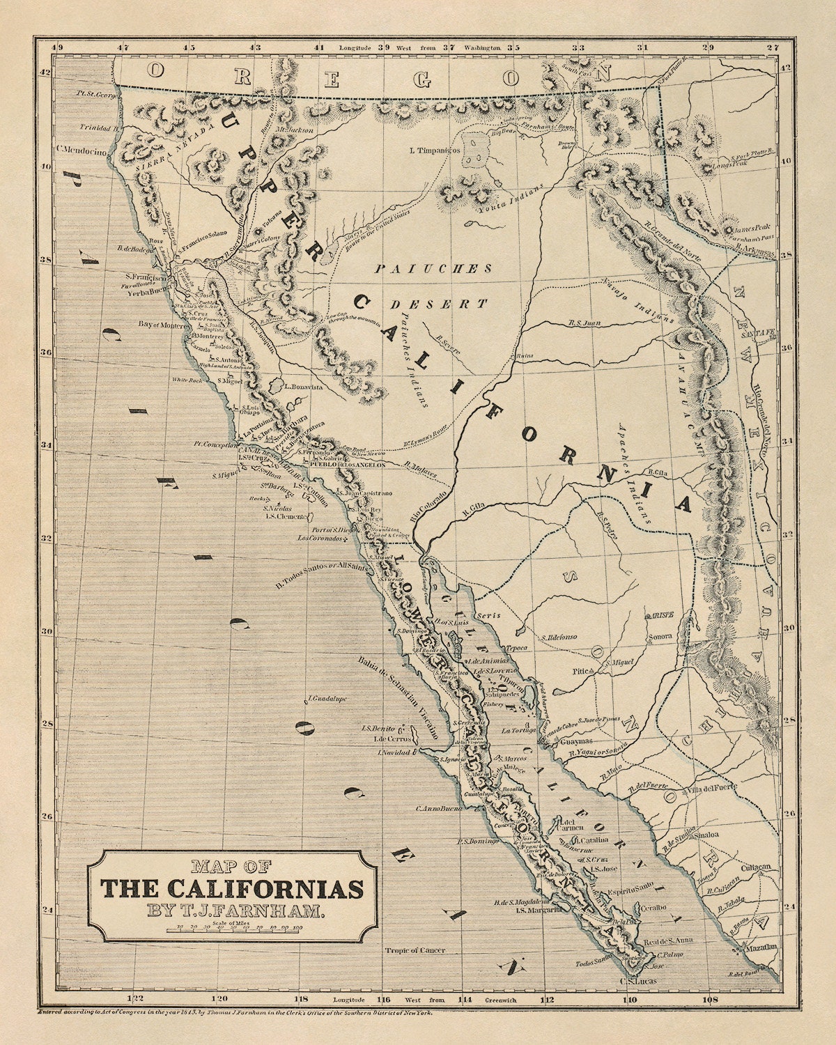 Old Map of California, 19th Century Cartography Home Decor Old Map of California, 19th Century Cartography Home Decor