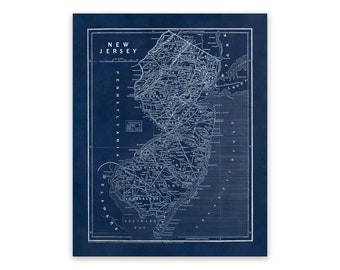 Old Map of New Jersey, 19th Century Cartography Decor, Vintage Style Print Circa 1800s