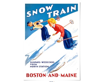 Boston & Maine Snow Train Travel Poster: Vintage Style New England Ski Print