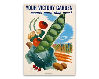 Victory Garden World War 2 Poster, Vintage Style Reproduction Print