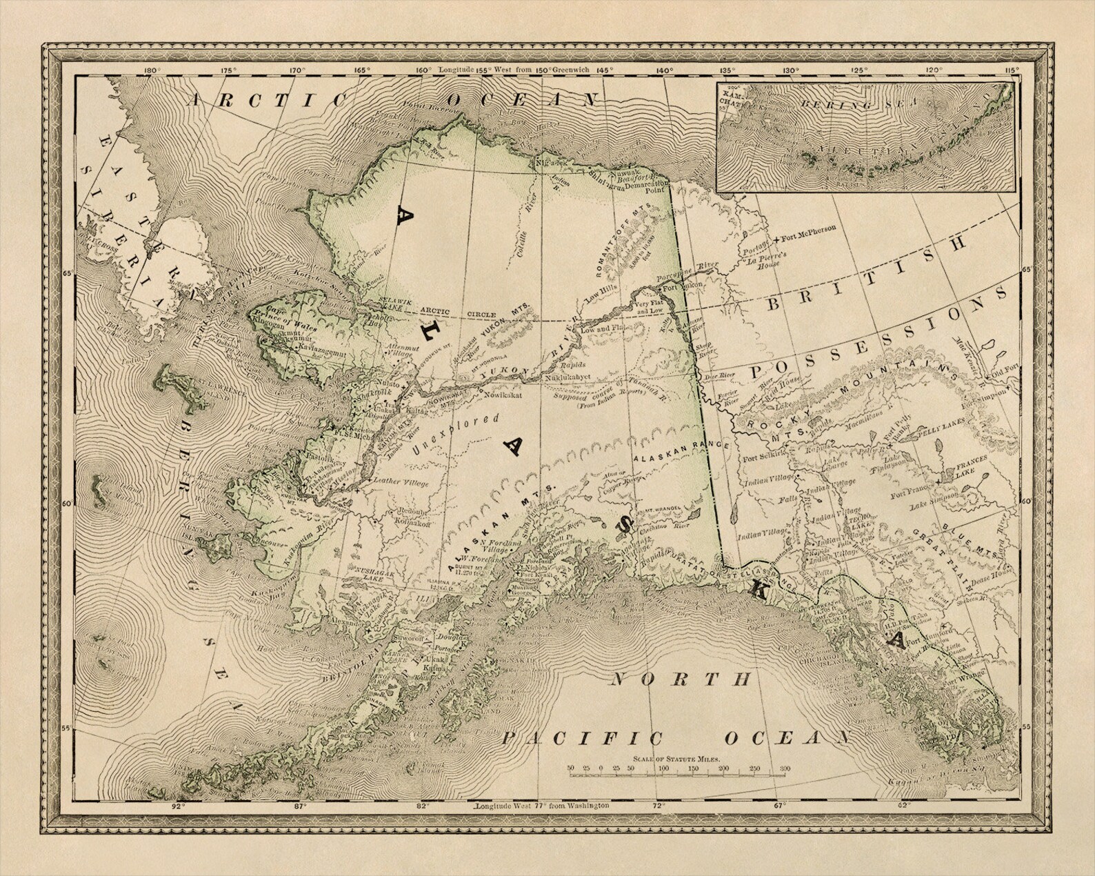 Alaska State Map AK 1800s Antique Vintage Art Poster Print Etsy