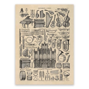 Musical Instruments Poster, Instrument Chart Showing Orchestra Instruments, Premium Vintage Style Reproduction Print, FD16