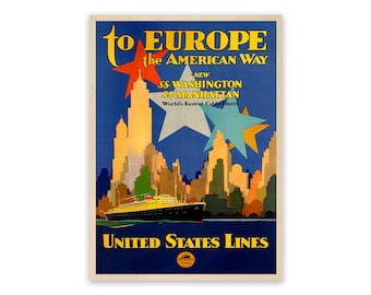 Europe Cruise Travel Poster, Premium Vintage Style Reproduction Print