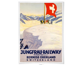 Swiss Alps Travel Poster, Vintage Style Bernese Oberland Art Print