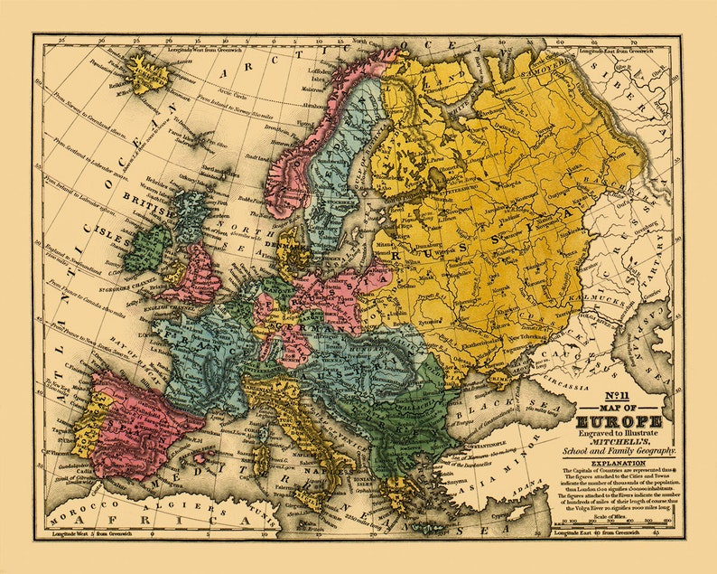 Old Europe Map European 1800s Antique Vintage Style Print 2 | Etsy