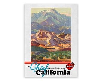 California Travel Poster, Premium Vintage Style Reproduction Print