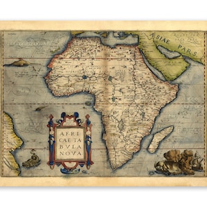 Ancient Map of Africa, 16th Century Cartography Decor, Vintage Style Print Circa 1500s