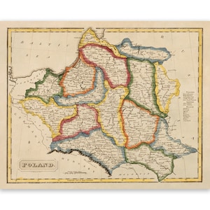 Old Map of Poland, 19th Century Polish Cartography Decor, Vintage Style Print Circa 1800s