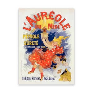 Cartel publicitario de aceite de lámpara francesa de Jules Cheret, decoración del hogar Belle Époque del siglo XIX, impresión Art Nouveau de estilo vintage