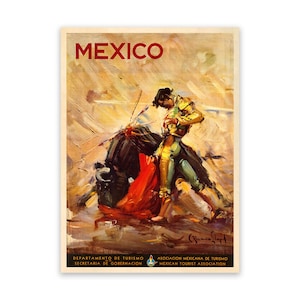 Mexico Bullfighter Travel Poster, Vintage Style 1900s Matador Reproduction Print, Retro Wall Art Decor