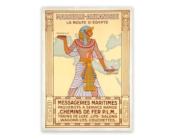 Egypt France Travel Poster, Premium Vintage Style Reproduction Print