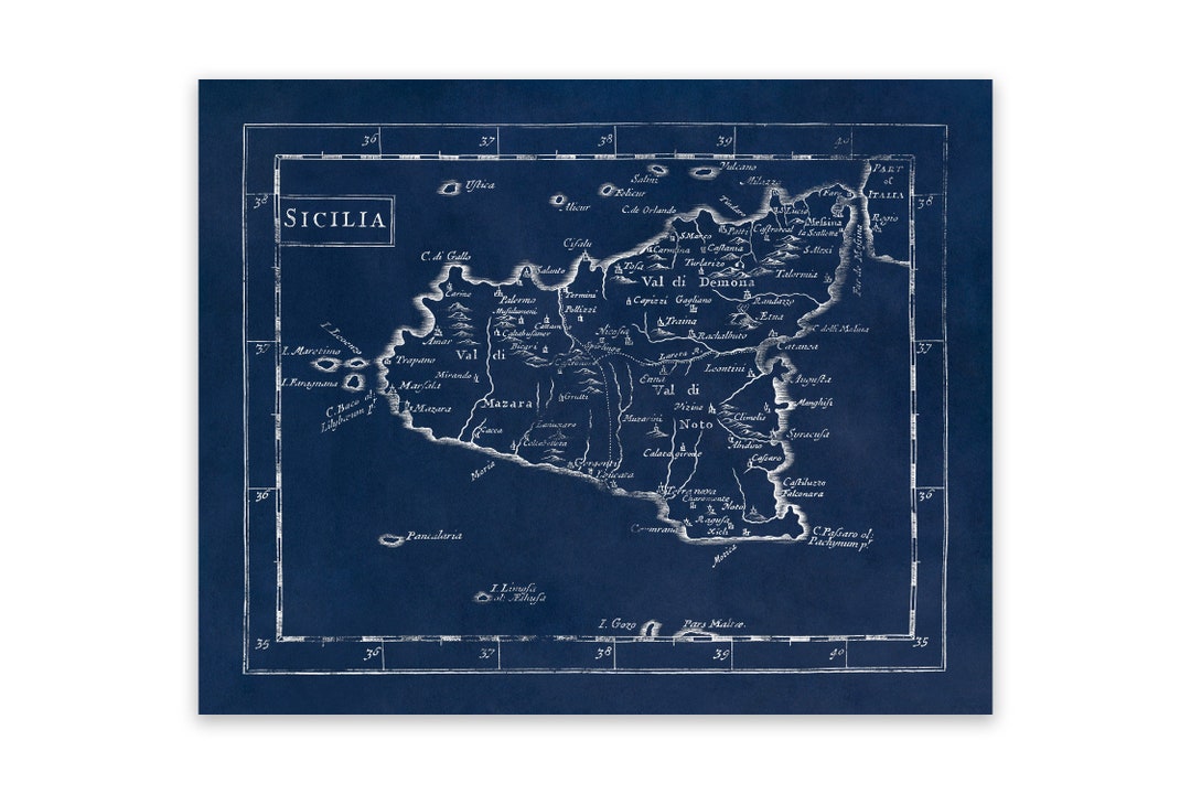Island of Sicily Italy Map Vintage Style Print Circa 1600s Etsy 日本