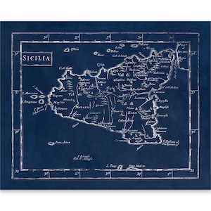 Antique Map of Sicily, 16th Century Italy Home Decor, Vintage Style Print Circa 1600s, 3 Color Options