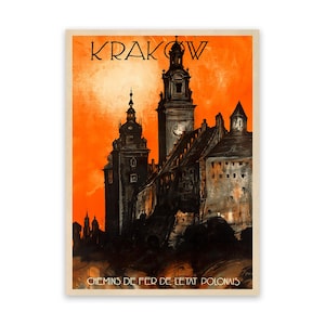 Póster de viaje de Cracovia, Polonia, impresión de reproducción rústica de estilo vintage de la década de 1900, decoración de arte de pared retro