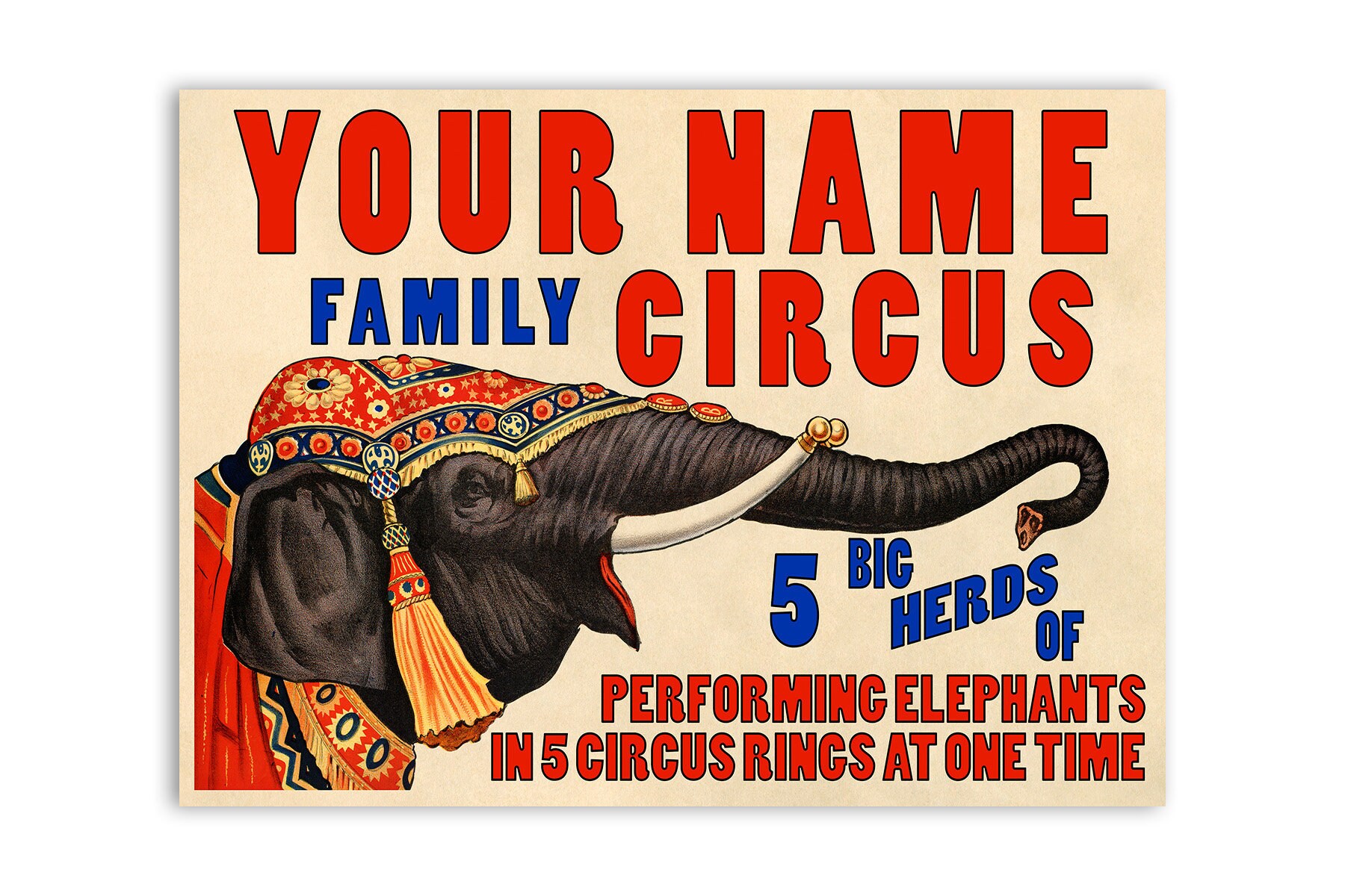 Custom Family Name Circus Print Vintage Style Etsy