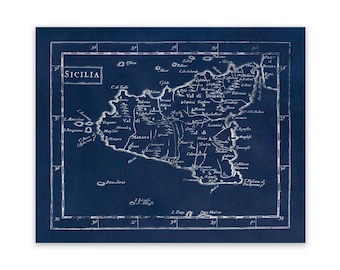 Antique Sicily Map Print: 17th Century Italian Home Decor
