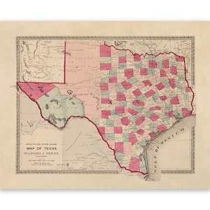 Old Texas State Map, Vintage Style Print Circa 1800s