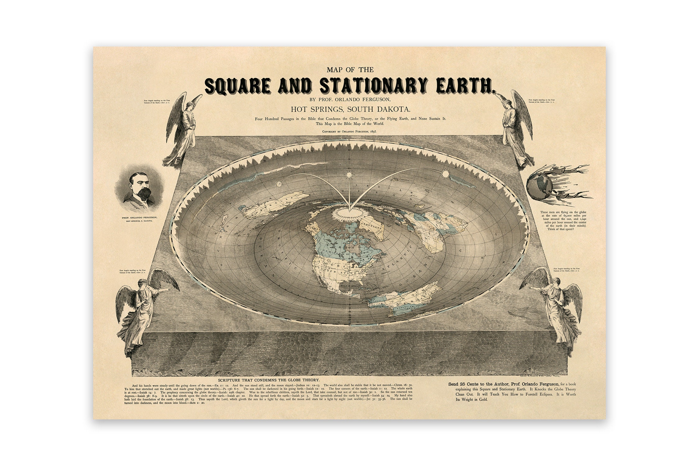 Flat Earth Map Vintage Style Print Circa 1800s Etsy Canada