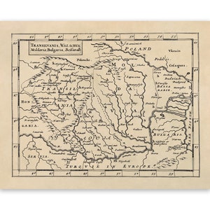 Old Map of Transylvania Romania, Vintage Style Print Circa 1600s