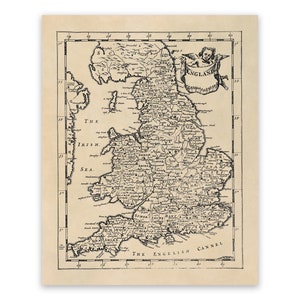 Old Map of England Circa 1600s, 17th Century Cartography Decor, Vintage Style Print, 3 Color Options
