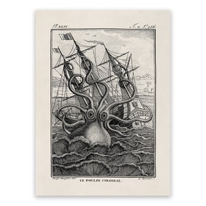 Antique Kraken Sea Monster Print, Nautical Octopus Artwork, Premium Vintage Style Reproduction, SM2