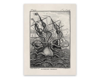 Antique Kraken Octopus Print: Vintage Nautical Sea Monster Artwork, SM2