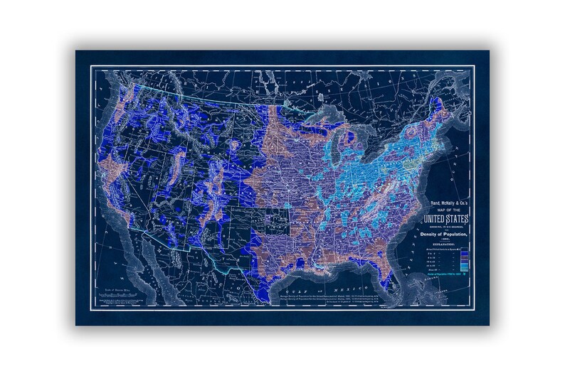 America Demographics Vintage Style Map Print 3 Color Options USA Population Map Print United States Map Poster