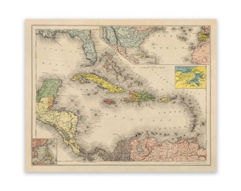 Vintage Caribbean Map Print: 19th Century West Indies Cartography