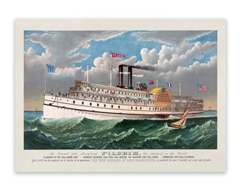 Victorian Steamship Pilgrim Print: Vintage Nautical Art Reproduction
