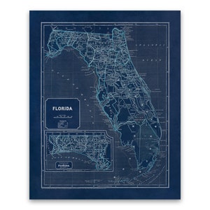 Old Map of Florida, 19th Century Cartography Decor, Vintage Style Print Circa 1800s