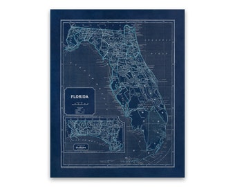 Old Map of Florida, 19th Century Cartography Decor, Vintage Style Print Circa 1800s