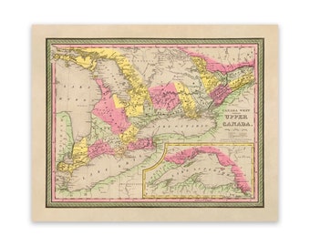 Old Map of Upper Canada, 19th Century Cartography Decor, Vintage Style Print Circa 1800s