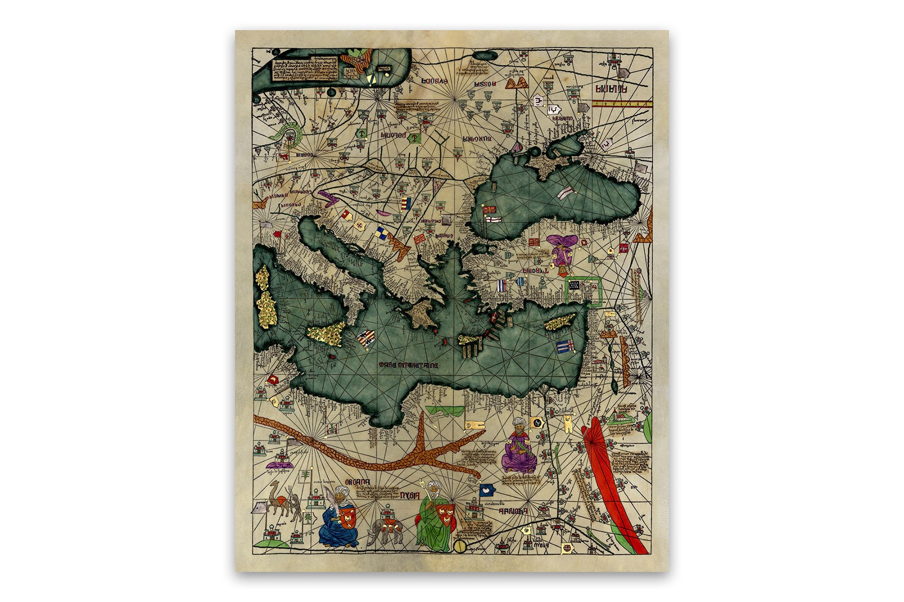 Catalan Atlas 1375 1 Of 4 Vintage Style Print Medieval Europe Map Eastern Europe Old World Map Poster Retro Antique Ancient Home Decor Art Collectibles Prints Issho Ueno Com