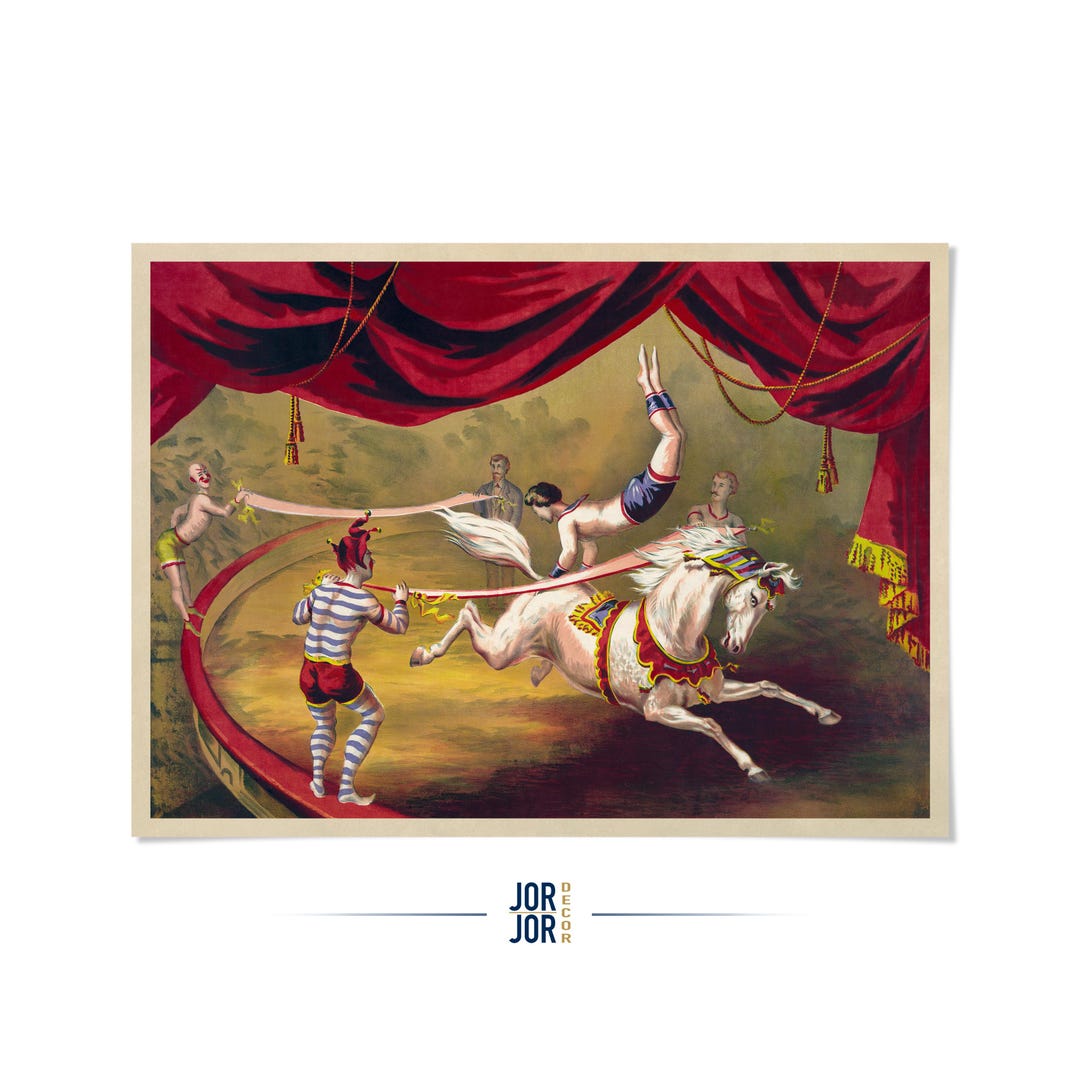 Circus Horse Acrobat Poster: Vintage Style Animal Carnival Show Print ...