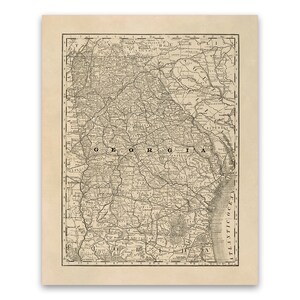 Old Map of Georgia, Vintage Style Print Circa 1800s