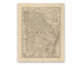 Old Map of Georgia, Vintage Style Print Circa 1800s