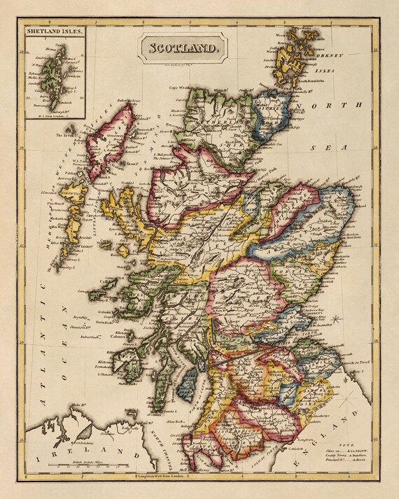 Scotland art map, The naturalist's map of Scotland, Scotland wall art, Scotland decor, fine art