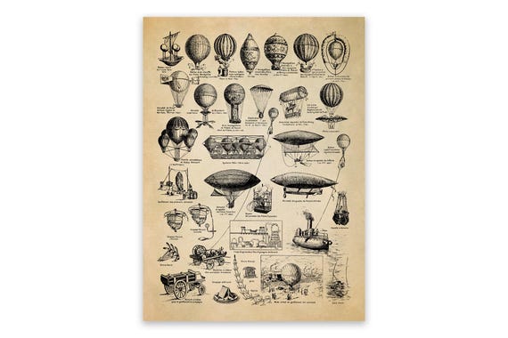 Antique Aviation Print: Vintage Hot Air Balloons & Airships, FD03