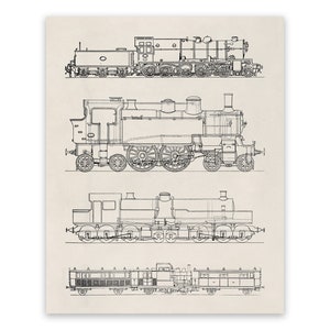 Old Locomotive Styles Print, Steam Engine Train Poster, Vintage Style Railroad Illustration, AM102