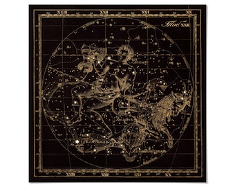 Capricorn & Aquarius Constellation Print, Vintage Russian Zodiac Astronomy Chart, Celestial Wall Art