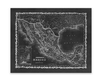 Antique Mexico Map, Vintage Style Print Circa 1800s