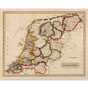 Carte ancienne des Pays-Bas, décor cartographique du XIXe siècle, impression de style vintage, vers les années 1800