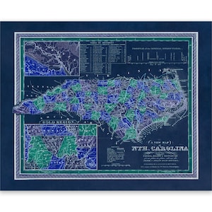 Old Map of North Carolina, 19th Century Cartography Decor, Vintage Style Print Circa 1800s