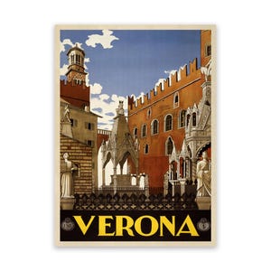 Verona Italy Travel Poster, Vintage Style 1900s Mid Century Reproduction Print, Retro Wall Art Decor